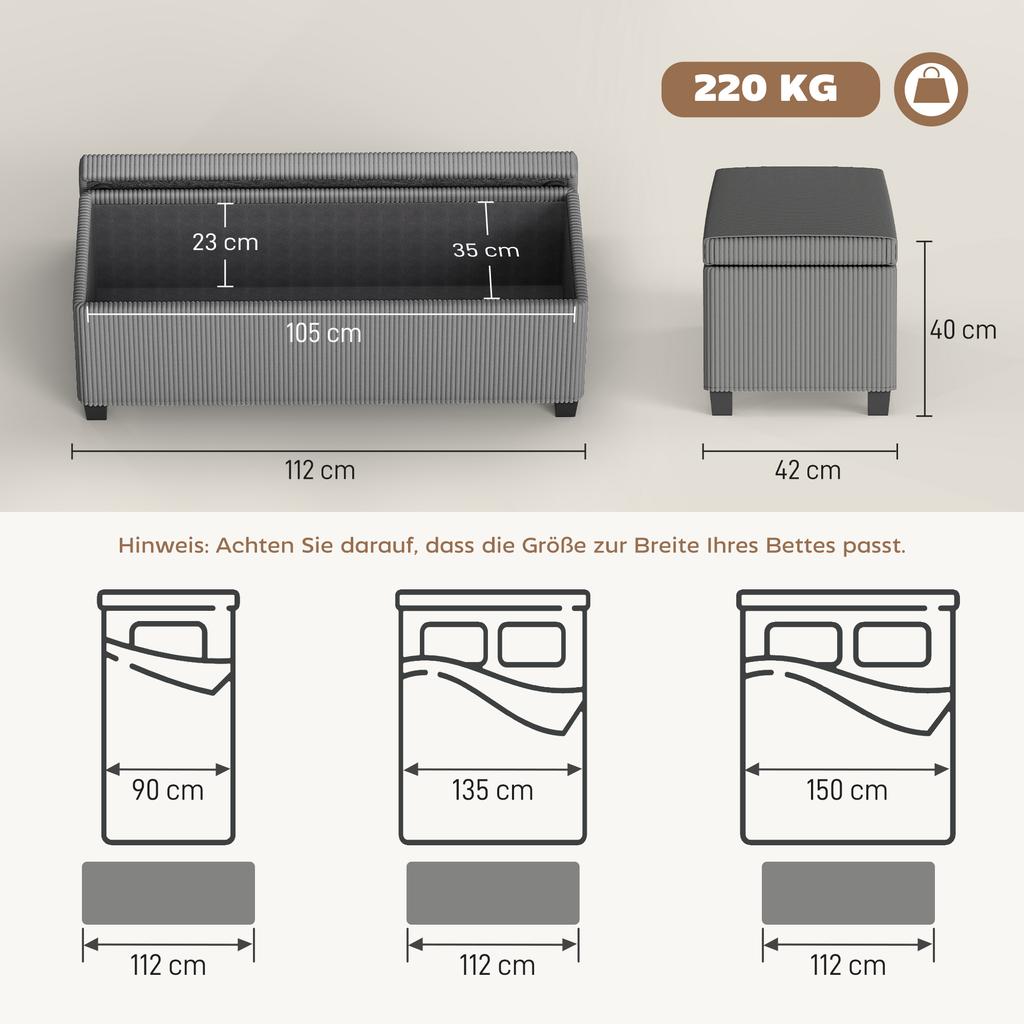 84L Corduroy Storage Ottoman - Grey