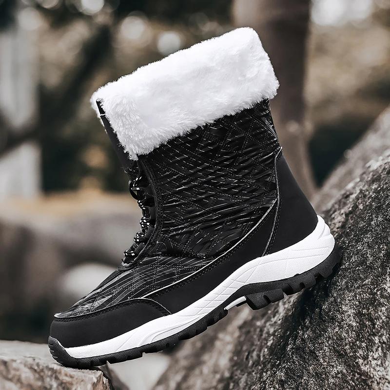 

Зимние теплые женские высококачественные ботинки для активного отдыха на толстой подошве, удобные хлопковые ботинки, нескользящие, для альпинизма и путешествий, снегоступы 36 чёрный