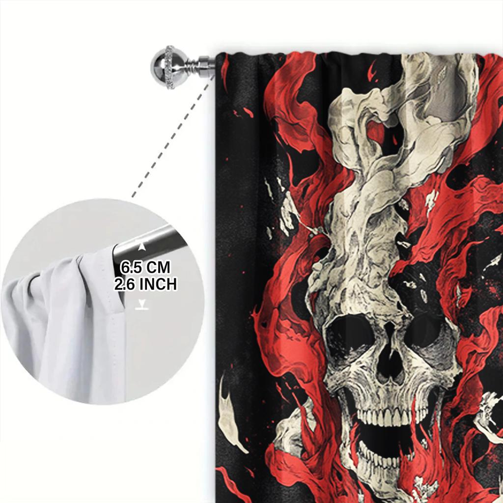 2ks Záves s potlačou Ghost Rider na Halloweensku domácu dekoráciu - Okenná dekorácia s tunelom na tyč do spálne, kancelárie, kuchyne