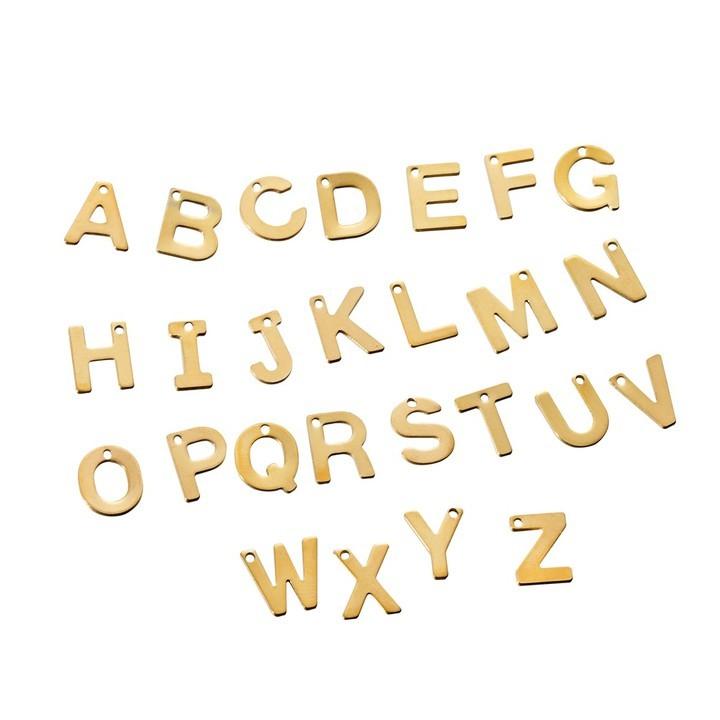 26 Stück/Los Goldfarbe Edelstahl A-Z Buchstaben Anhänger Alphabet Charms Anhänger für DIY Halskette Schmuckherstellung Zubehör