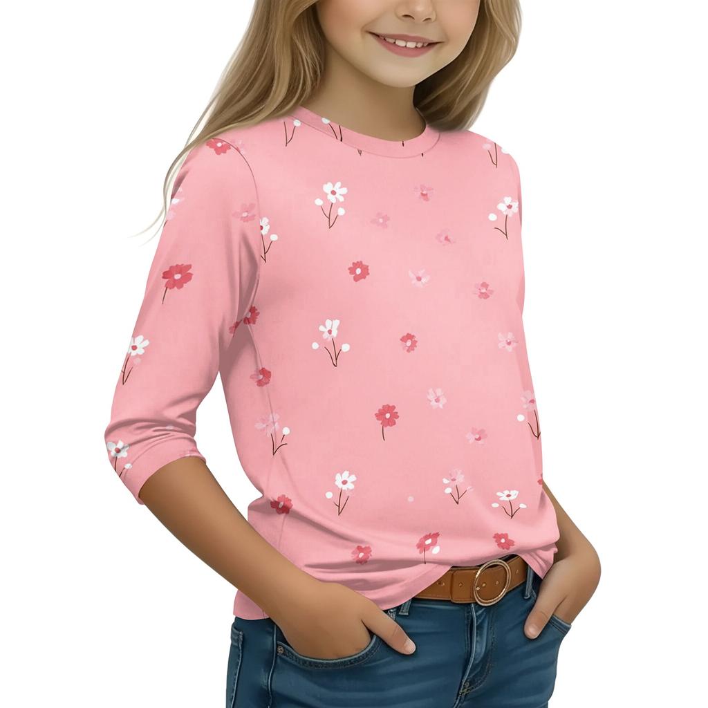 Kid's Round Neck Cute Flower Day Print Lightweight Spring/Summer Top
