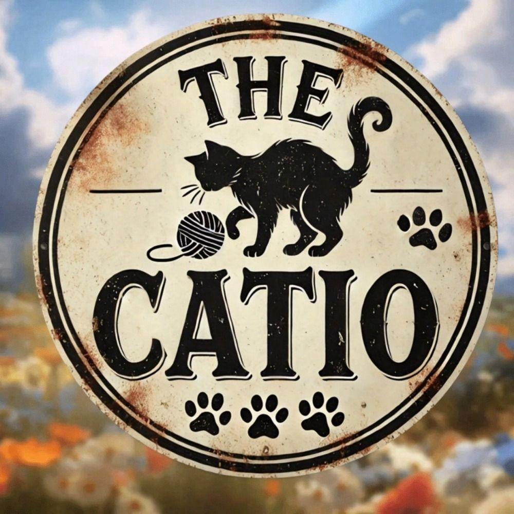

Metal Wall Art Retro Cat Sign Round 20cm Vintage Tin Poster for Kitchen Home Decor Gift for Cat Lovers