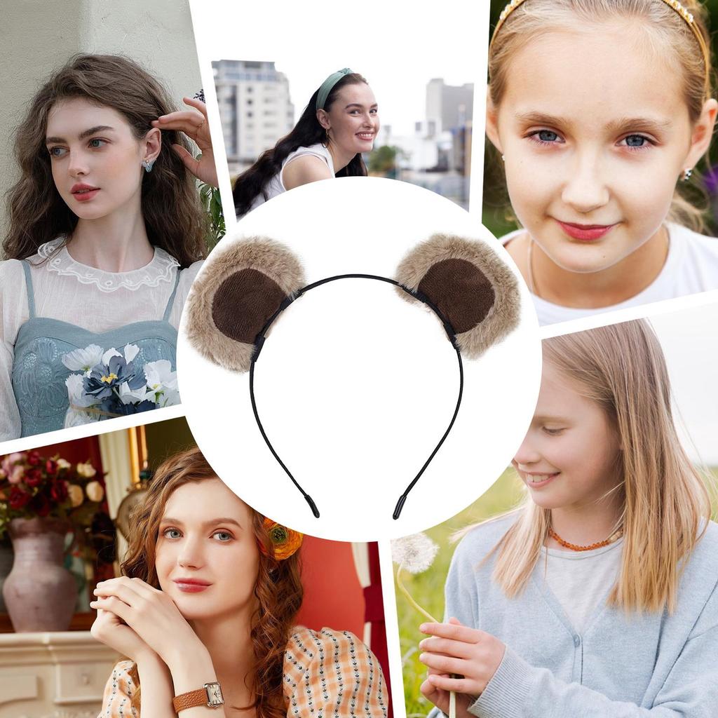 Brown Ears Headband Adjustable Cute Fuzzy Funny Ears Hairband Bear Costume Accessories for Kids Teens Women Holiday Christmas