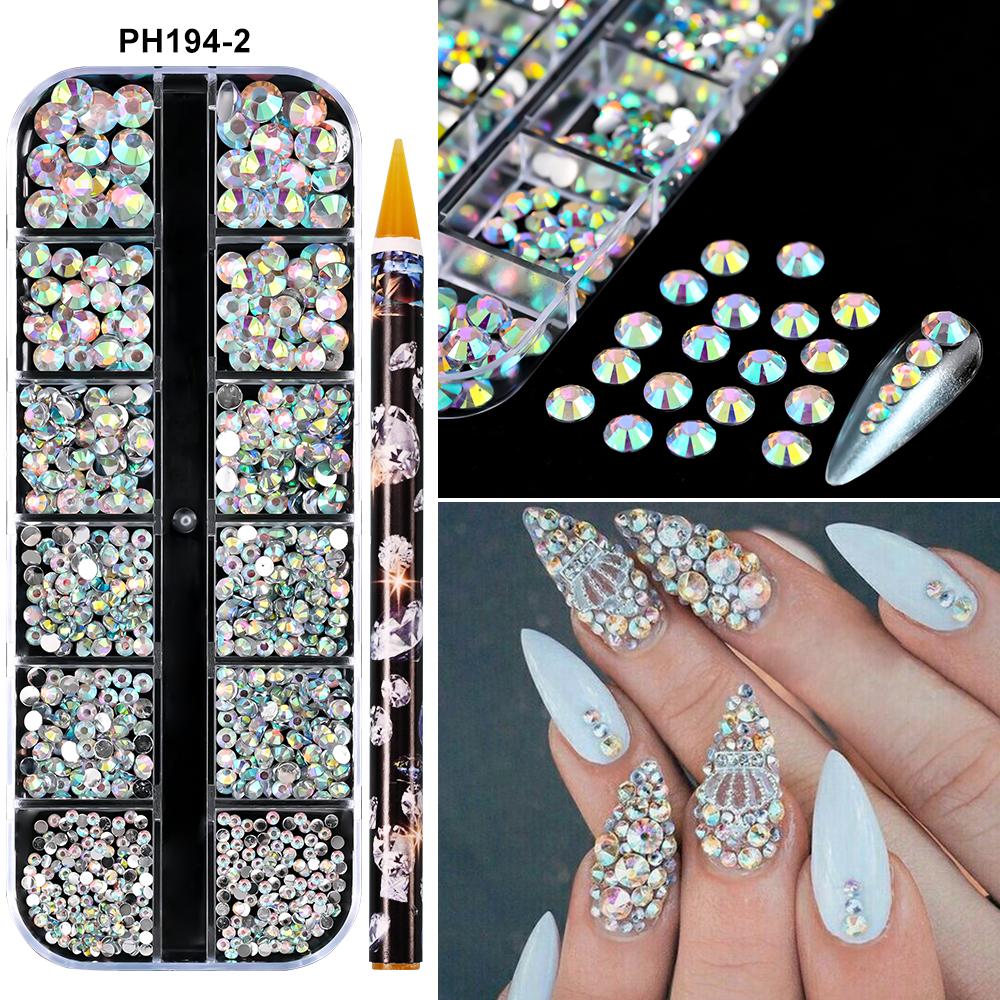 12Grids(6000pc) 3D Resin Nail Art Rhinestones+Tools 2mm Brilliant Diamond Nail Charms DIY Clothes Phone Case Manicure Accessory