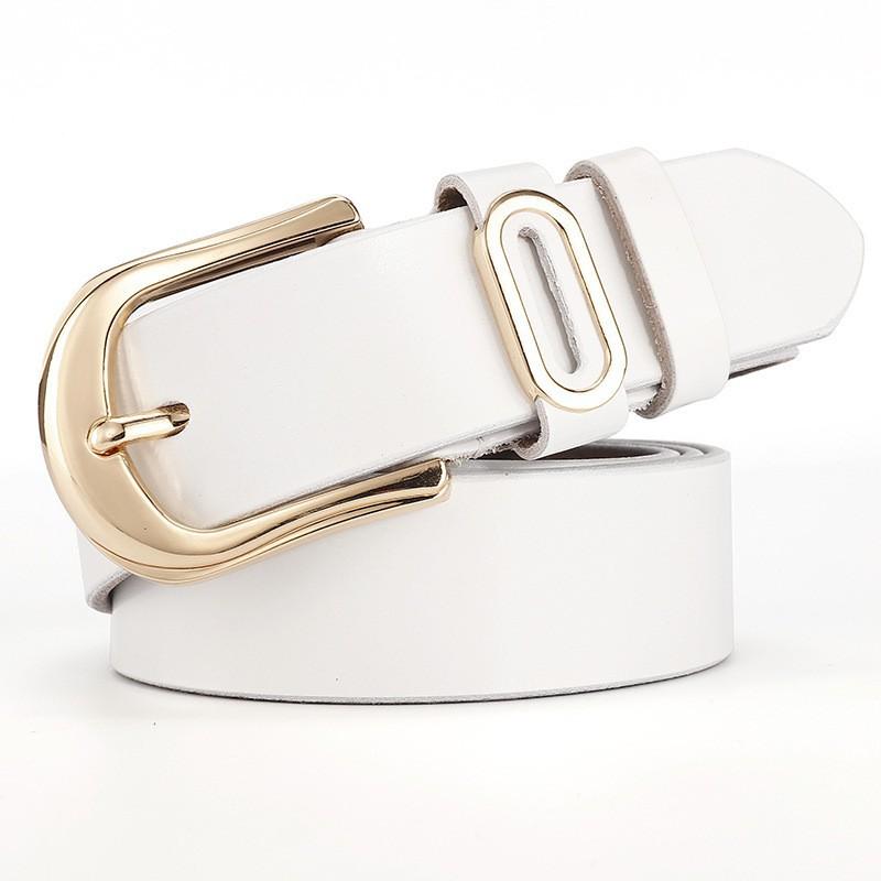 Ladies' Genuine Leather Belt, Golden Pin Buckle Cowhide Belt, Casual and Versatile Wide Waist Seal Flat Belt