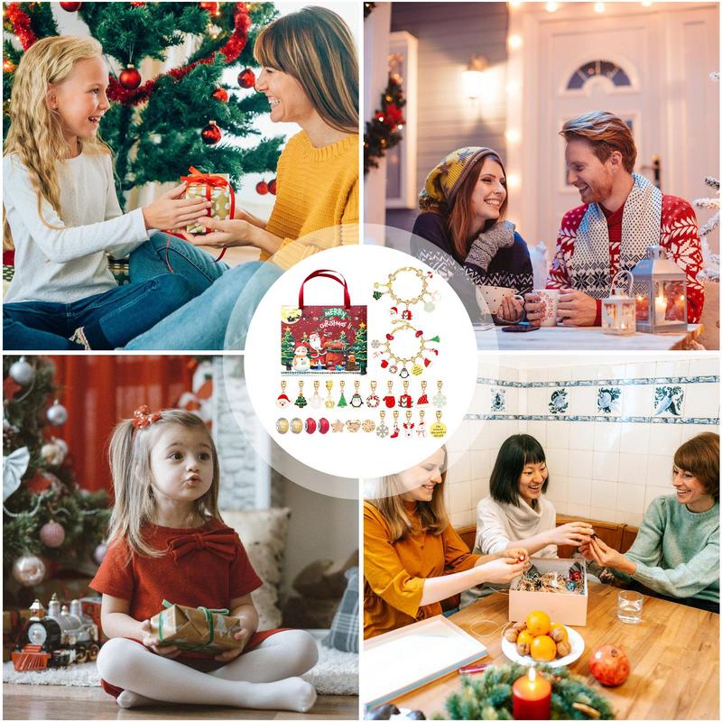 Christmas Advent Calendar Bracelet 24 Day Countdown Calendar Alloy Bracelet Jewelry Making Kits Kids Christmas Surprise Gift Box