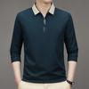 Polo da uomo a maniche lunghe con colletto rovesciato e motivo a nido d'ape, casual da lavoro, con linee a contrasto