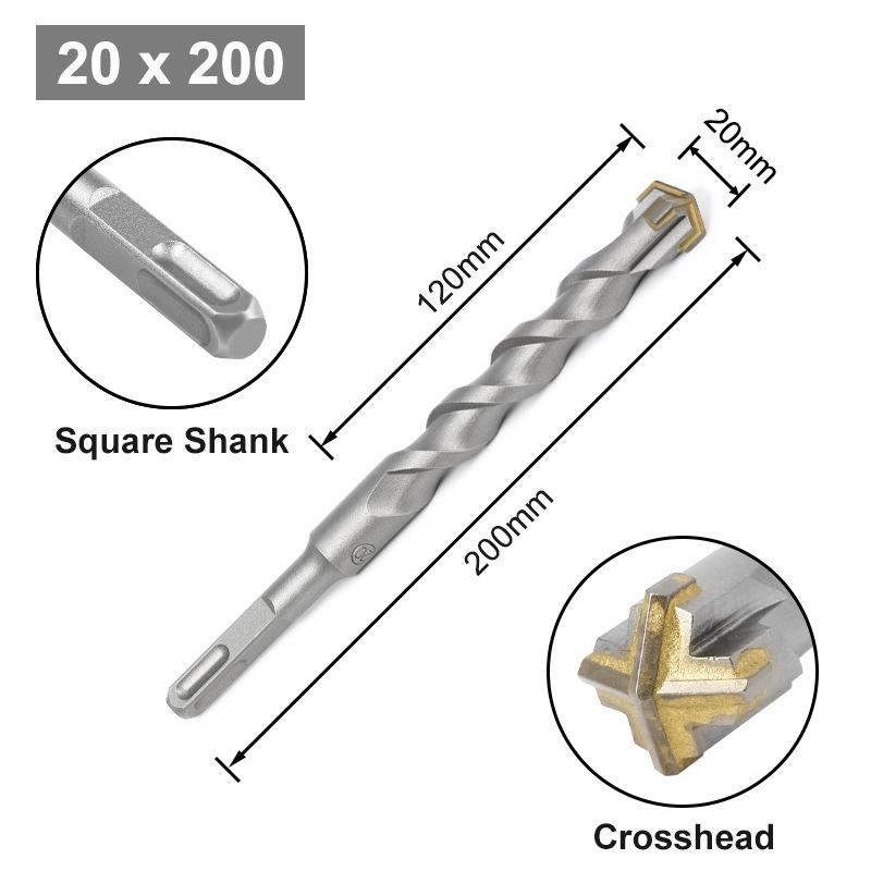 Cross Bit Four-Blade Electric Hammer Bit Carbide Impact Drill Concrete Reinforcement Square Shank Round Shank Five-Pit Shank