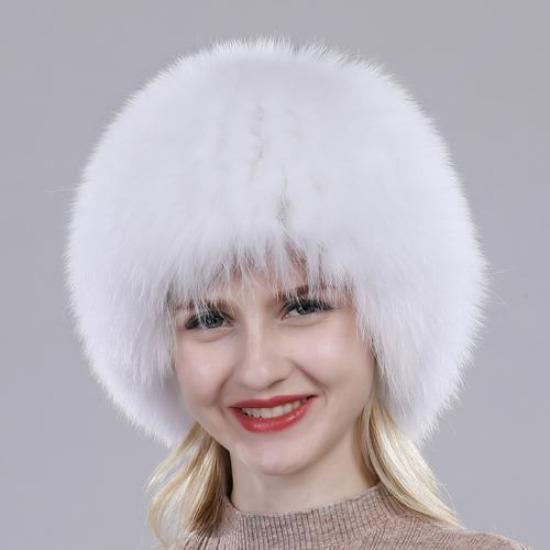 New Russia Winter Real Fur Hat Outdoor Warm Knitted Women Real Fox Fur Bomber Hats Lady Luxury Quality Genuine Fox Fur Caps