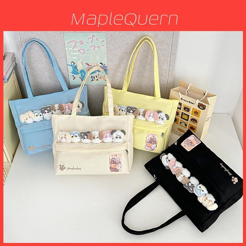 Cute Cat Paw Letter Embroidery Large Capacity Women Casual Canvastote Bag For Daily Use