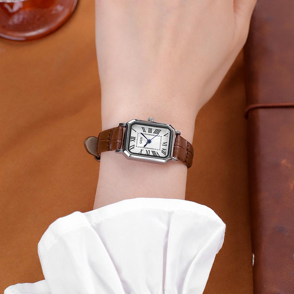 Classic Vintage Small Square Simple Advanced Student Leather Watch Ladies Exquisite Versatile