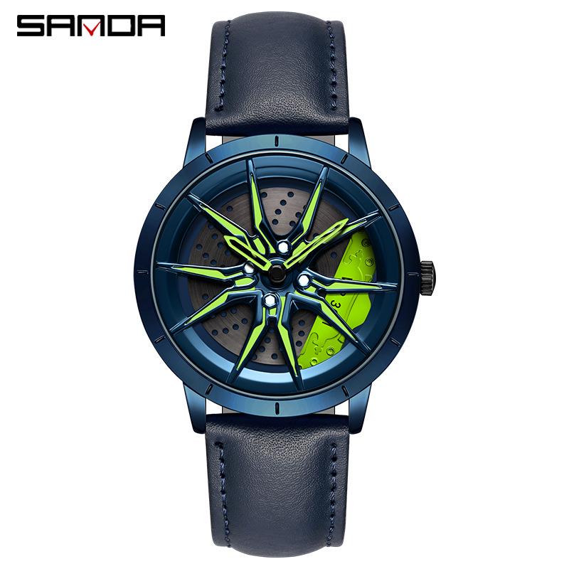 Sanda Men's Racing Concept Quartz Watch with 3D Hollow Dial and Rotating Waterproof Design