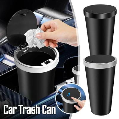 Mini Car Trash Can with Easy-Press Pop-Up Lid Durable Odor-Blocking Waterproof ABS Bin for Cup Holders Storage