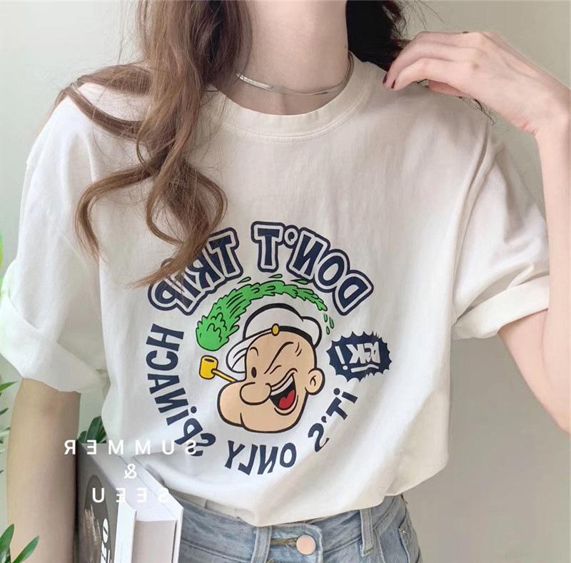 

Heavy pure cotton 100kg extra large size pure cotton printed short-sleeved T-shirt summer clothes Korean version new foreign style niche clothes m (recommended 80-100) белый