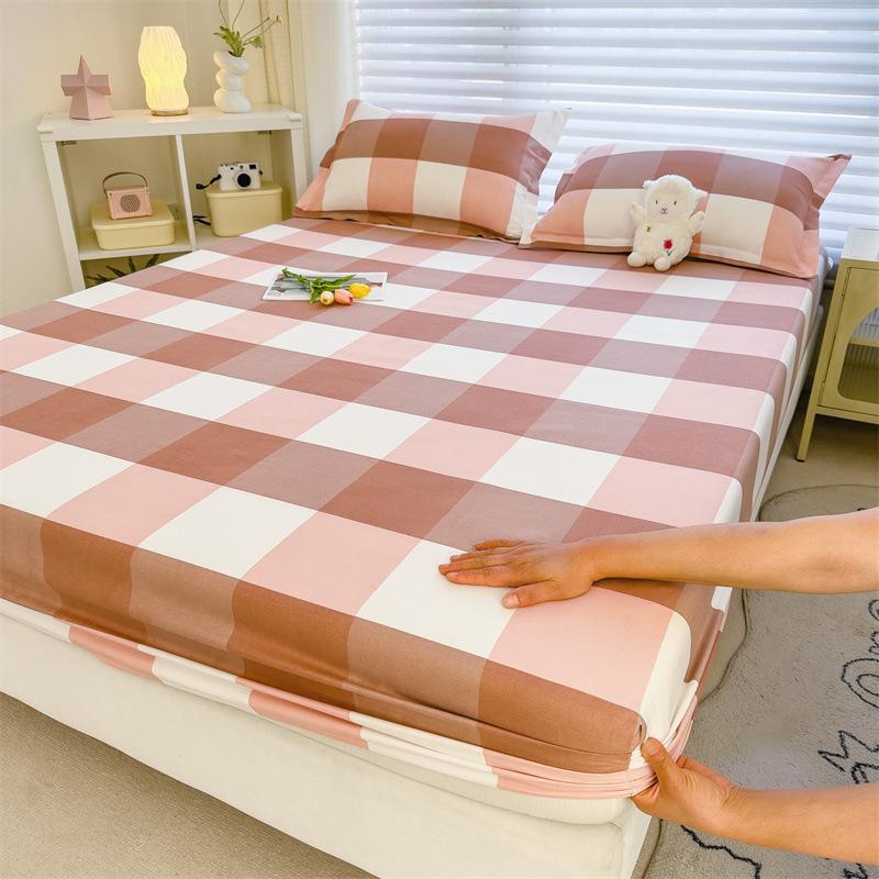 Fitted Sheet Single Piece Washed Cotton Non-Slip Brushed Mattress Cover Mattress Protector for Student Dormitory