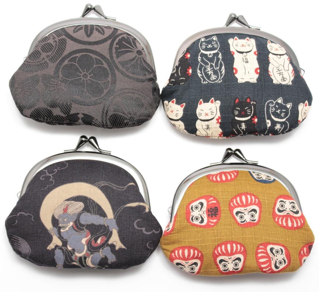 Maruzen Japanese Pattern Wallet for Clasp Wind God and Thunder God Black Design Men, 3.3-inch Purse,