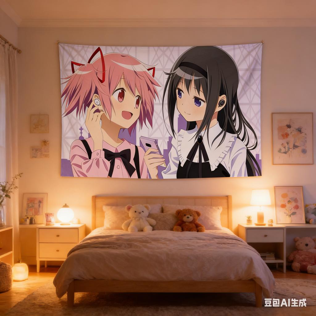 Anime Tapestry Kaname Madoka Akemi Homura School Uniform Print Polyester Wall Hanging Otaku Kawaii Decor for Bedroom Livin