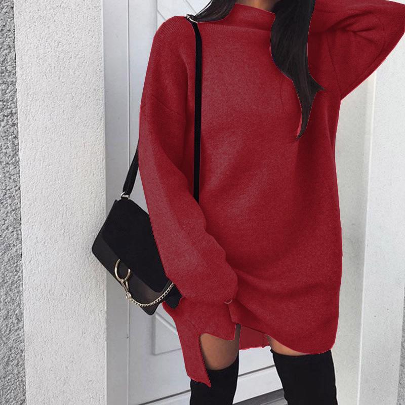 Oversaized Lazy Style Korean Version Solid Color Casual Turtleneck Long Sleeve Dress For Lady Streetwear Knit Dress