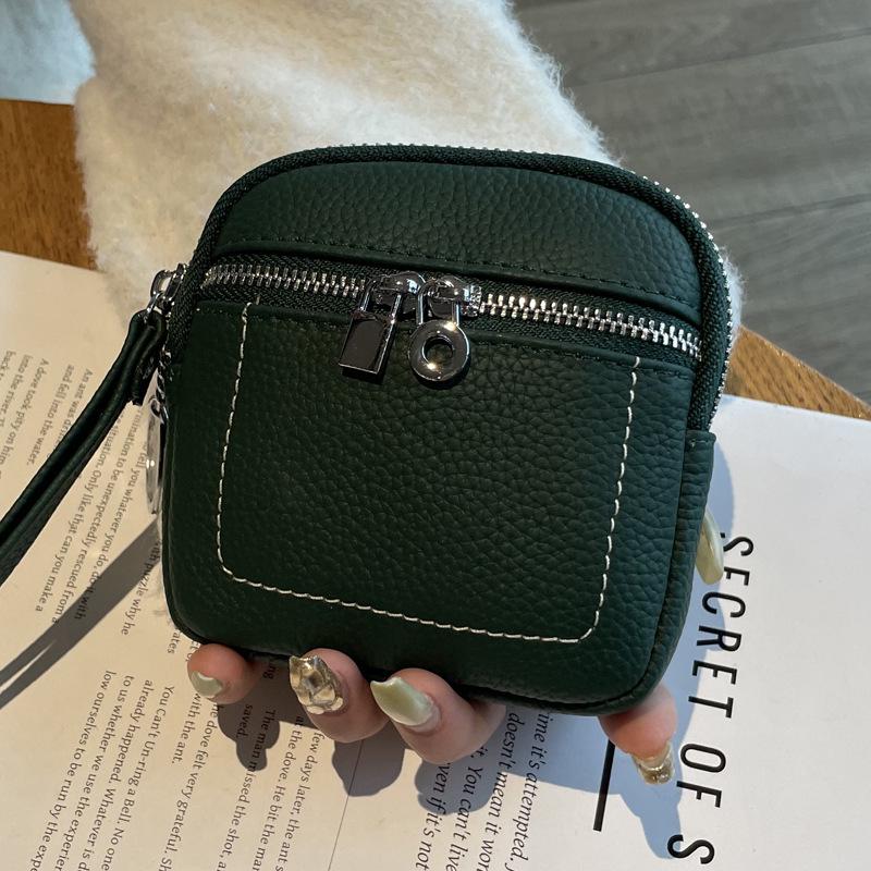 High-End Minimalist Leather Women's Coin Purse & Card Holder with Double Zipper