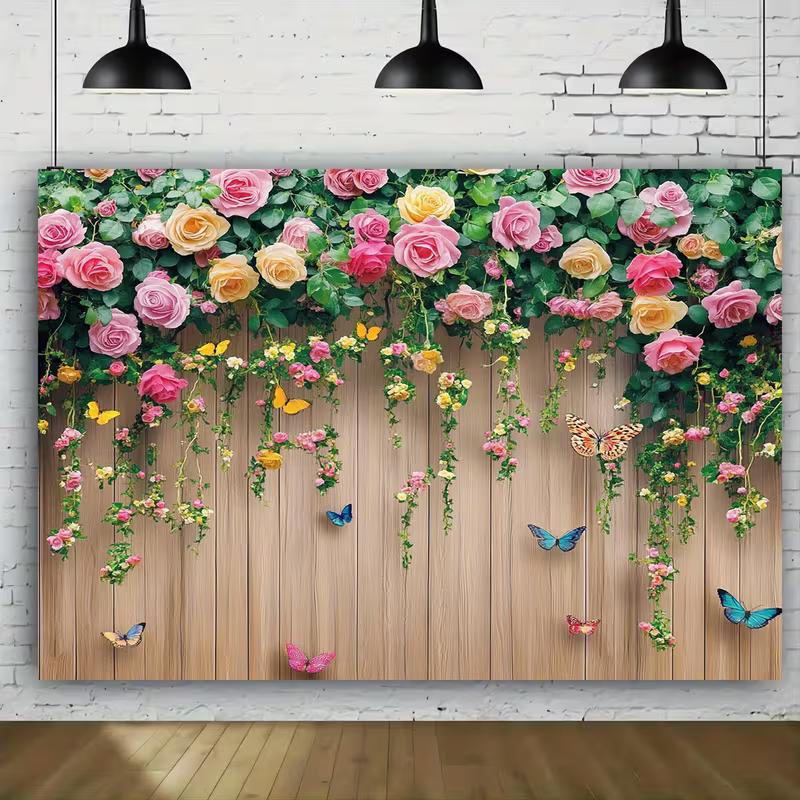 2D Floral Top Border with Butterflies Backdrop Photo Booth Background