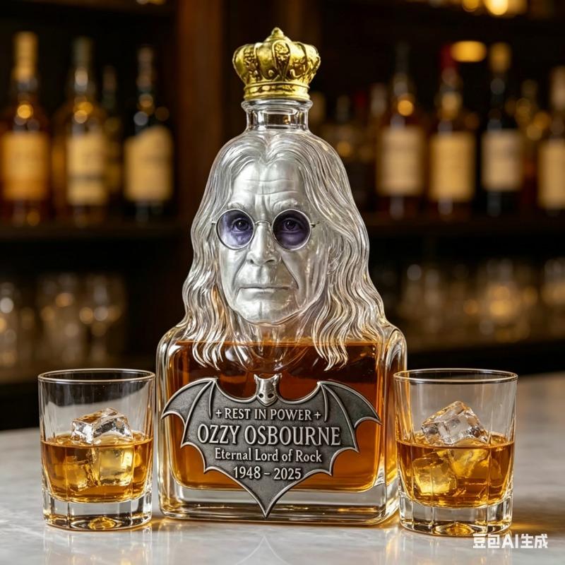 Ozzy Osbourne Memorial Whiskey Decanter - "Eternal Lord of Rock" Collectible Liquor Bottle, Bar Decor for Rock Fans