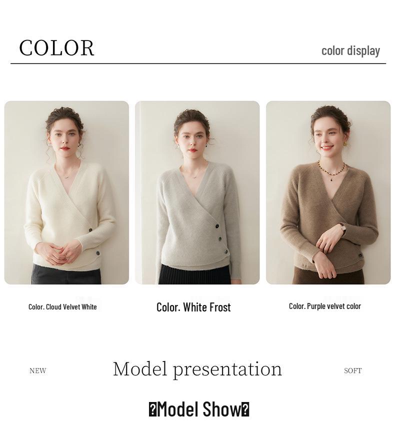 Autumn/Winter Women's Solid Color Cashmere Knit Cardigan with Three-Button Raglan Sleeves