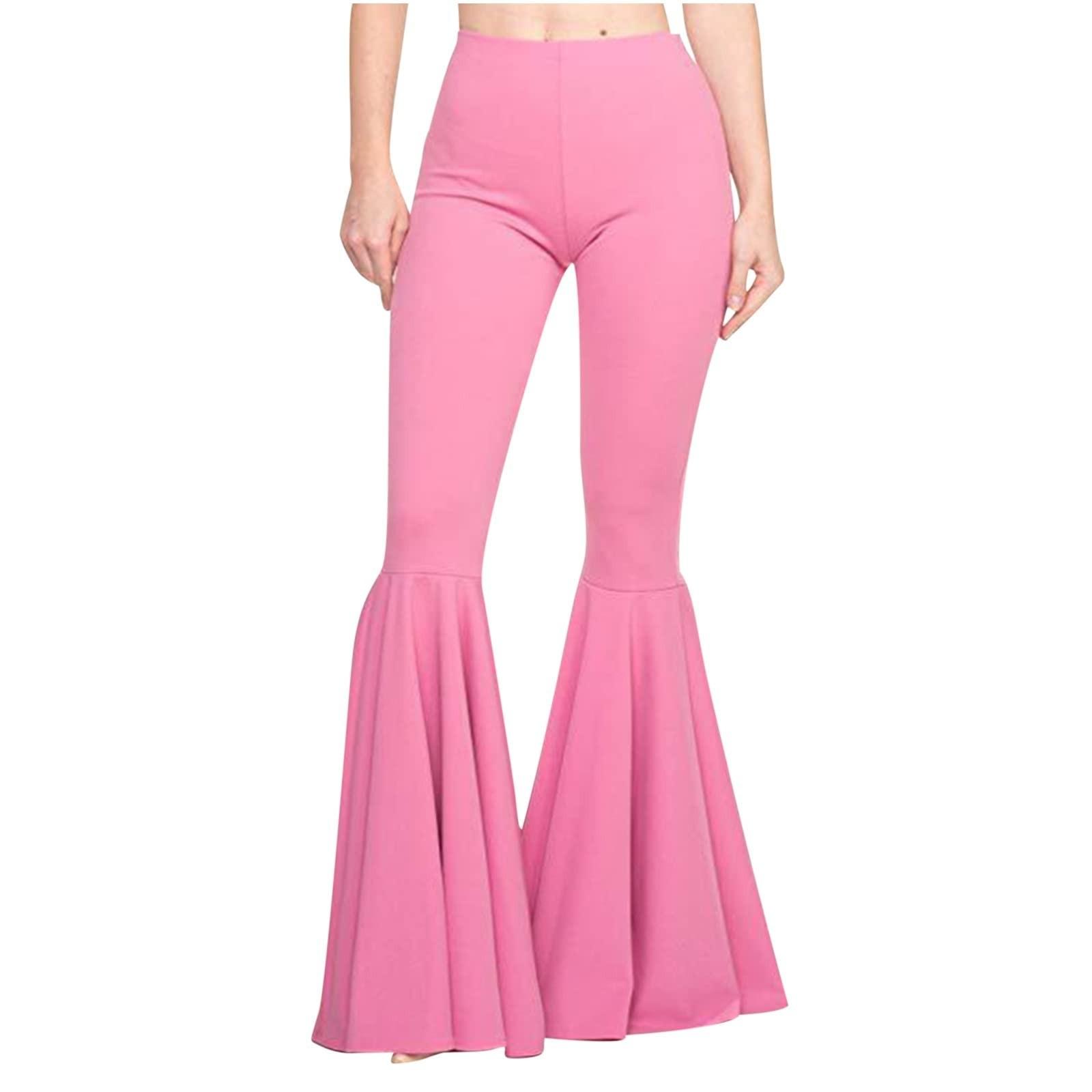 

Жіночі однотонні штани з еластичною талією, спортивні стрейч-кльош для бігу, повсякденні штани XL рожевий