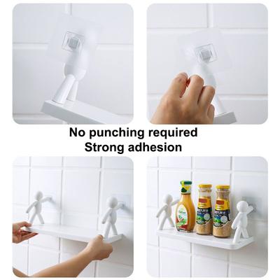 1Pc Self-Adhesive Cartoon Figures Supported Plastic Shelf, No-Drill Bathroom Storage Rack, Kitchen Organizer For Spice Jars