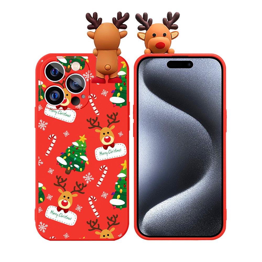 Christmas Snowman Cartoon Elk Relief Doll Phone Case for Apple 15/14 Pro Max.