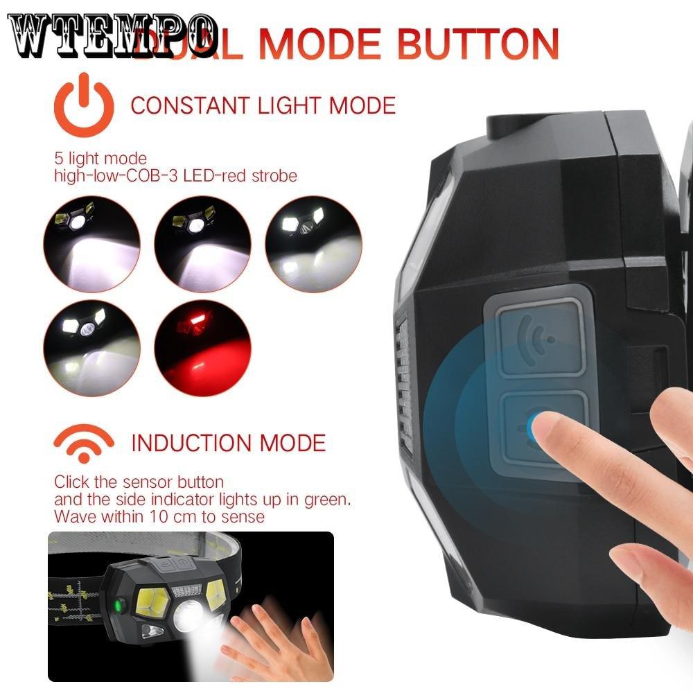 Strong Light XPE+COB+red Light USB Charging Sensing Headlights Waterproof Night Fishing for Erbium Camping Lights
