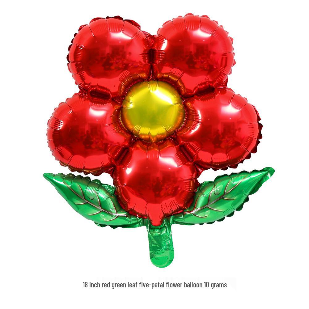 18" Green Five-Leaf Clover and Flower Aluminum Foil Balloon for Baby Birthday Decoration