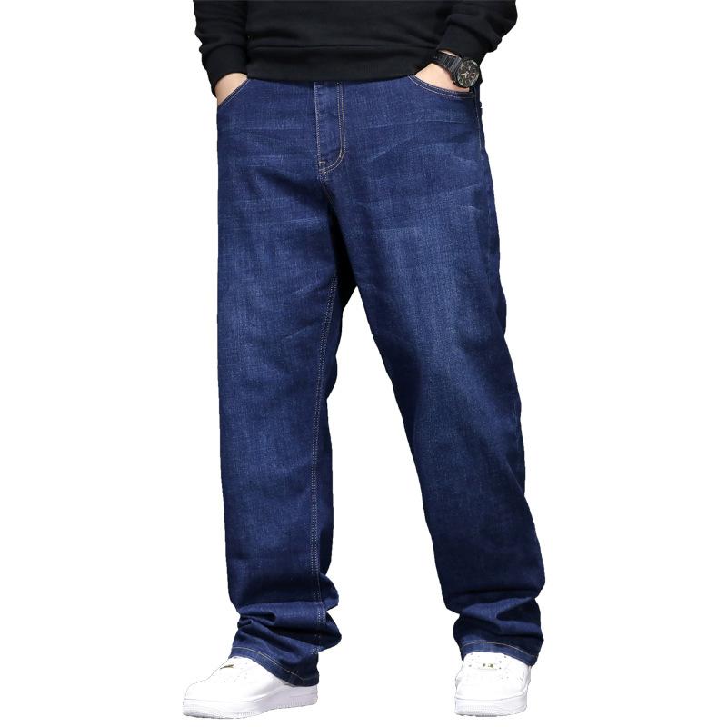 Autumn Stretch Denim Trousers for Men - Plus Size, Relaxed Fit Straight Leg Slim Cut Long Trousers
