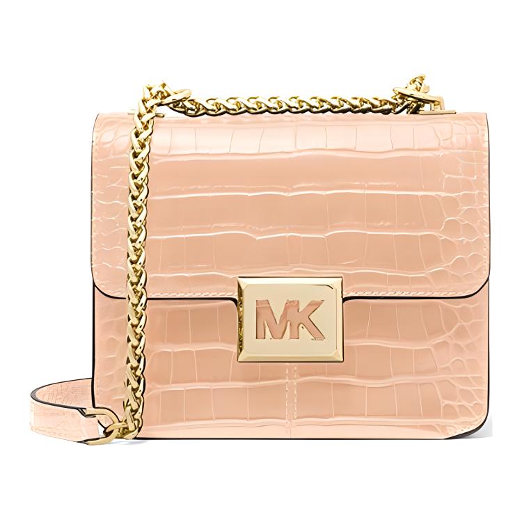

Michael Kors MK Sonia Chain Crocodile Pattern Large Logo Gold Buckle Flap Shoulder Crossbody Bag Small Women Bags Cream-Pink 35F1G6SS1E-BUFF Basic Set (Bag+Dust Bag)