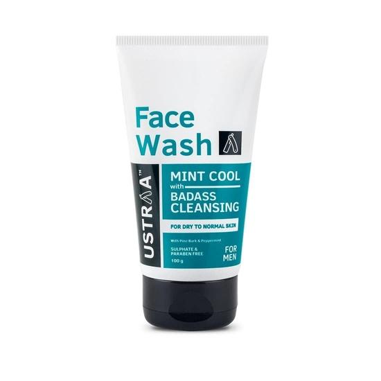 Ustraa Face Wash - Mint Cool - For Dry To Normal Skin - 100g | Reduces Moisture Loss & Activated Charcoal Face Scrub - 100g