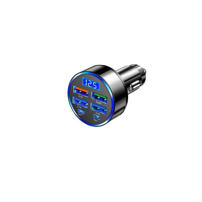 6 In 1 Car Charger Adapter Digital Display LED 4USB+2PD DC12-24V Fast Charging Cigarette Lighter Socket Multi Port for Phone