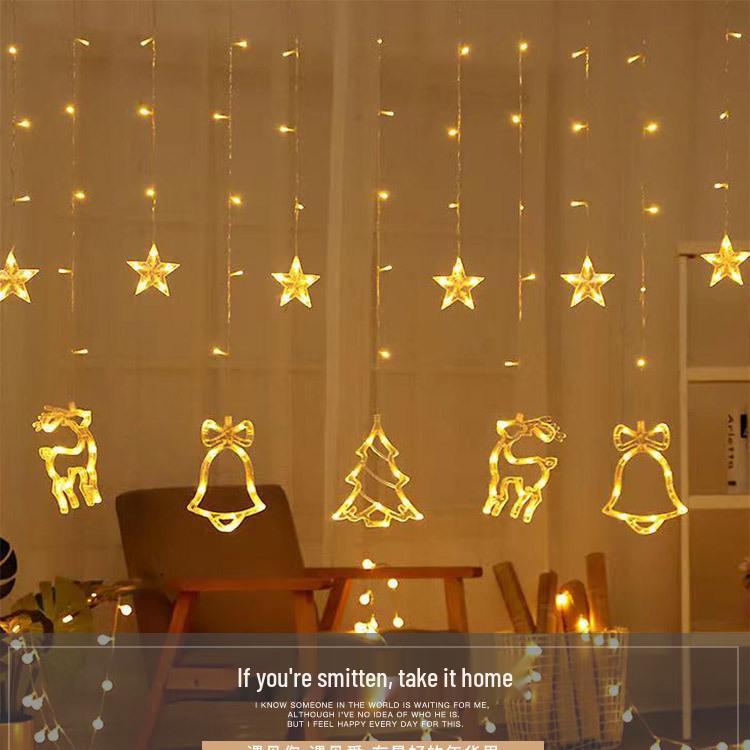 LED Curtain Icicle Christmas Lights - Creative Elk & Bells String Lights for Holiday Decor