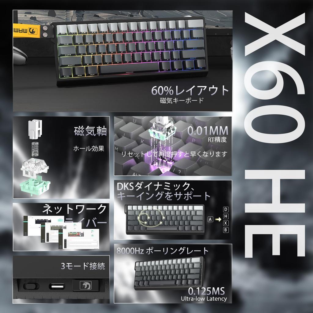 ATTACK SHARK MAMBASNAKE X60HE Rapid Trigger Gaming-Tastatur und -Maus Kabelloses Gaming Kabelgebundene mechanische Tastatur mit magnetischer 8000 Hz Polling-Präzision