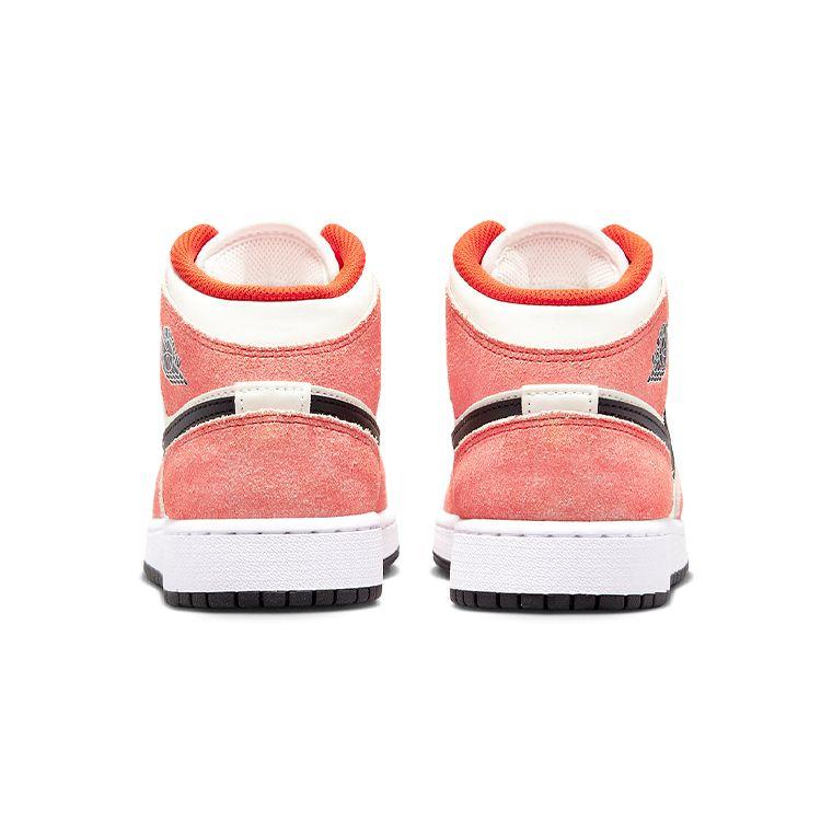 Air Jordan 1 Mid SE GS Orange Suede Kids Sneakers Team-Orange Black Sail DV1336-800