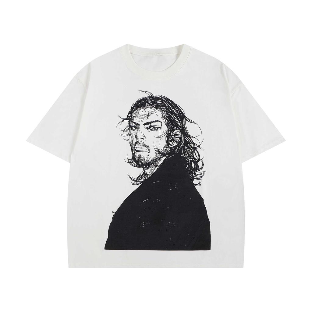 Autumn and Winter New Men's and Women's Retro Style Knight Print T-shirt Pure Cotton Round Neck Comfortable High-quality T-shirt