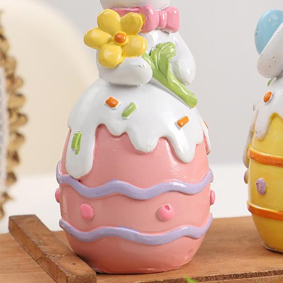 Easter Colorful Egg Bunny Figurine Hand-painted Flower Carrot Egg Rabbit Statue Decorative Animal Sculpture Spring Easter Party Decoration