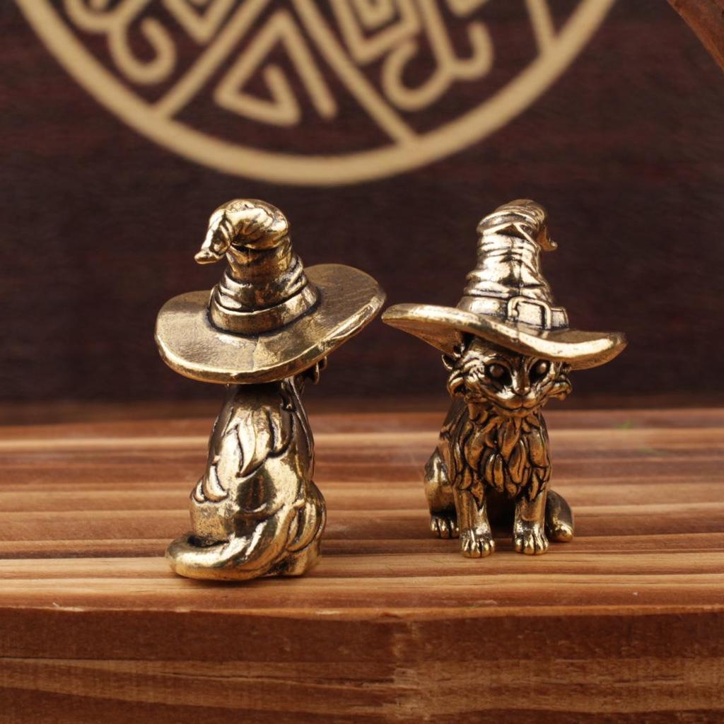 Solid Brass Copper Cat Ornament – Desktop Tea Ceremony Pet