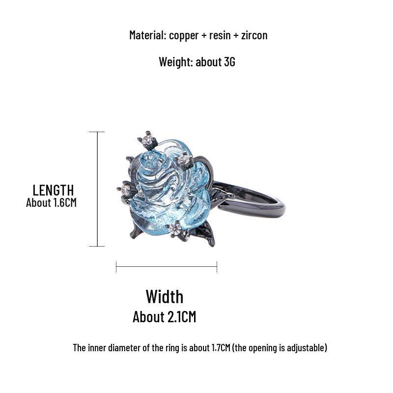 

Женское кольцо из ледяного прозрачного голубого циркона с розой - Легкая роскошь, Высокий класс, Крутая индивидуальность для указательного пальца