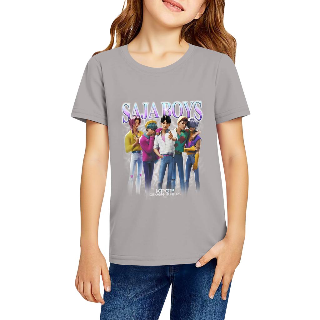 Fashionable Round Neck Short Sleeve Work Clothes Printed Tops For KID Summer Tops