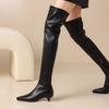 Krazing Pot Cow Skin Autumn Winter Shoes Low Heels Elastic Boots Big Size 46 Women Keep Warm Over-the-knee Boots
