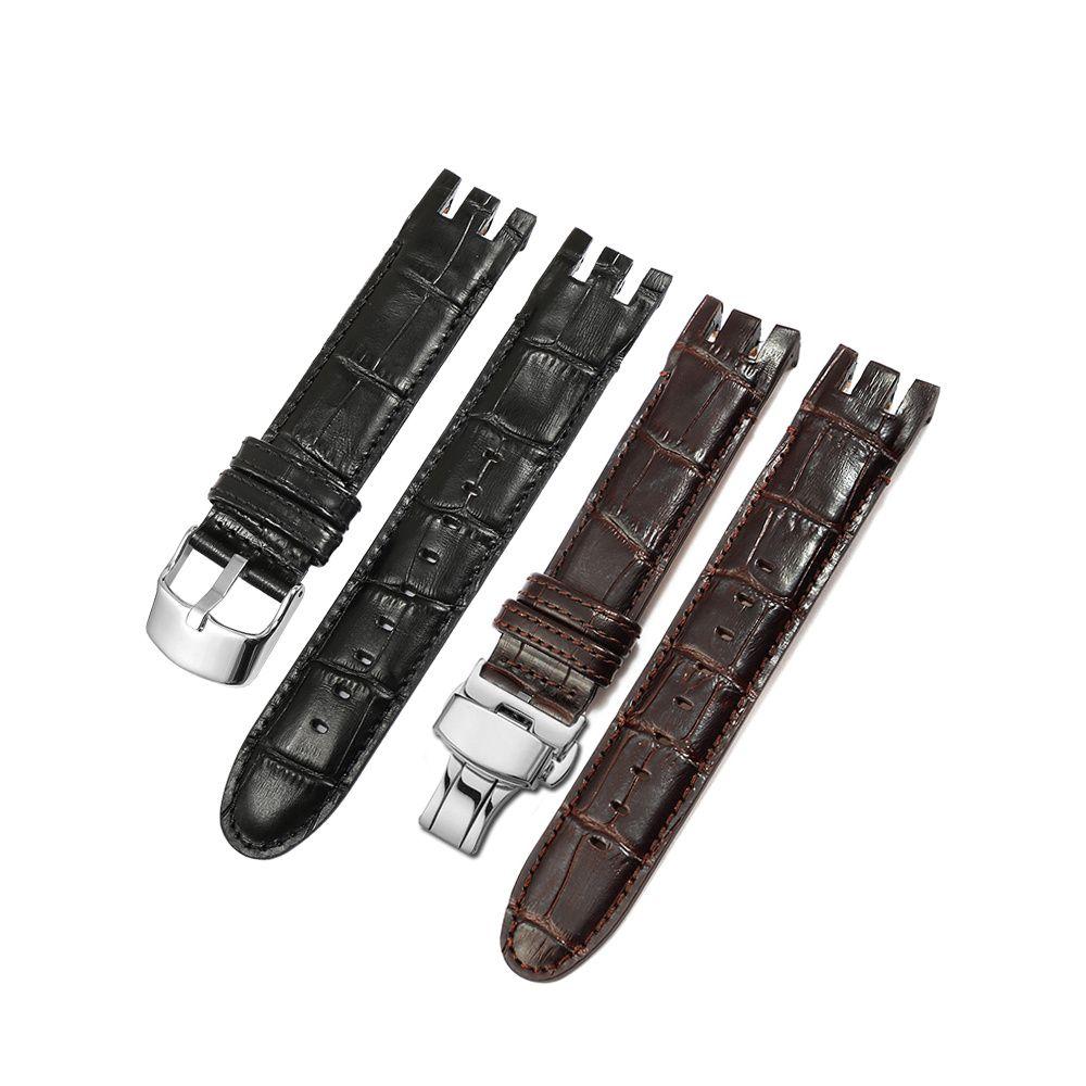 Dla Swatch Pasek do zegarka ze skóry naturalnej Męski Yrs403 412 402G Wodoodporny Odporny na pot Zakrzywione wycięcie Pasek do zegarka 21mm