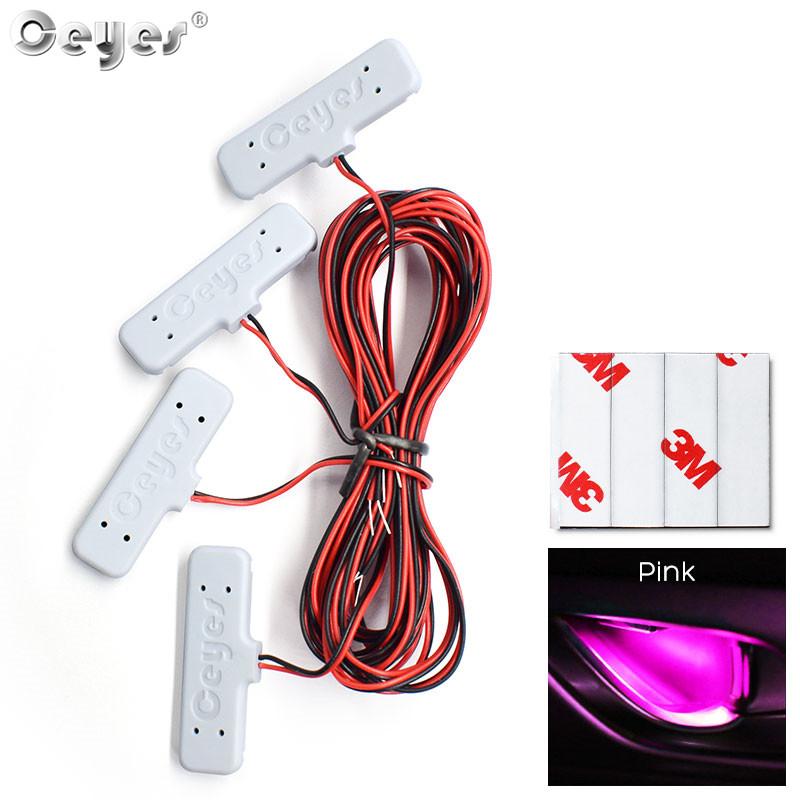 

Ceyes 12V Car Door Bowl Decoration Light Auto Interior Atmosphere Welcome Lamp 4 Pcs Universal Low Power Colorful LED Strip розовый