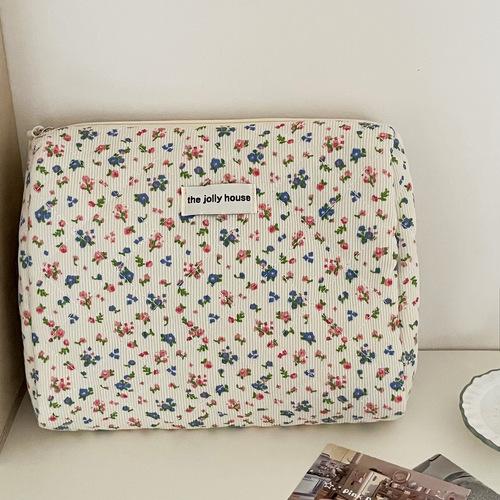 Dames Ritssluiting Make-up Tas Organizer Bloemen Kussensloop Katoen Make-up Tas Vrouwen Stof Handtas Draagbare Toiletartikelen Tas Meisjes Reizen