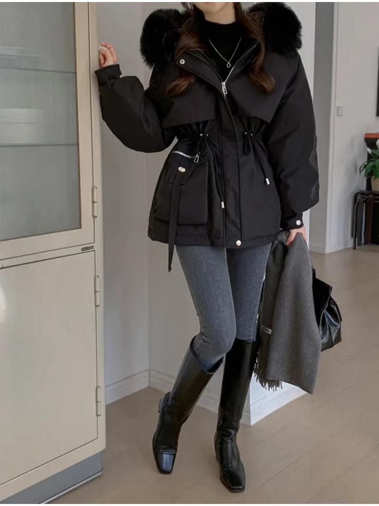 Winter Korean Fashion Warm Elastic Waist Overcoat Women Hoodie Casual Loose Thick Coat Female New Design Aesthetic Long Sleeve Vintage