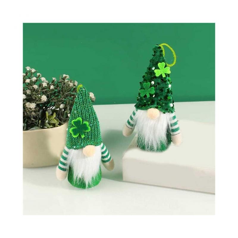 Elfen-Plüschdekorationen zum St. Patrick'S Day - 2er-Pack Grüne Gesichtslose Ältere Zwerge, Hängende Ornamente, Irische Festivalpuppe