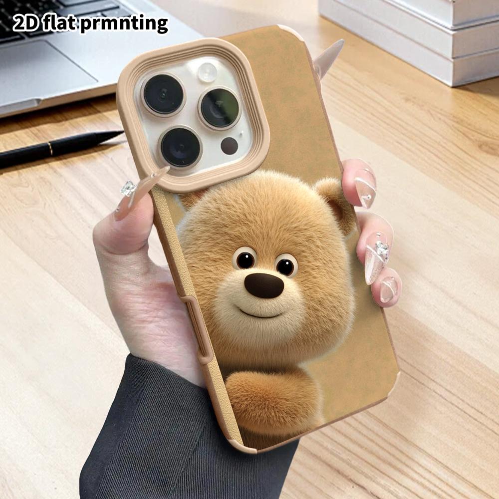 Phone Case: 2D flat lambskin suitable for iPhone 18 17 16 15 14 13 Pro film protective case, light brown bear, Christmas and Halloween gift